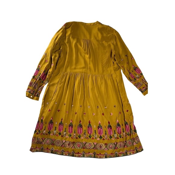 Anthropologie Floreat Raella  Mustard Embroidered Boho Tiered Tunic Dress XL - Picture 2 of 16